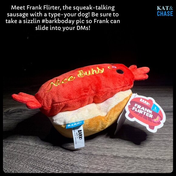 NWT Bark Box Frank Flirter L Dog Toy Large Barkyard BBQ Crinkle Squeak Hot Dog - Picture 6 of 11